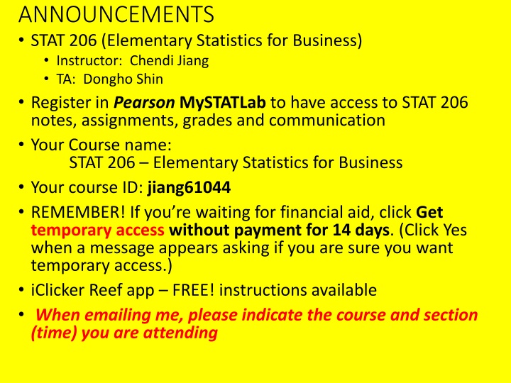 announcements stat 206 elementary statistics n.w