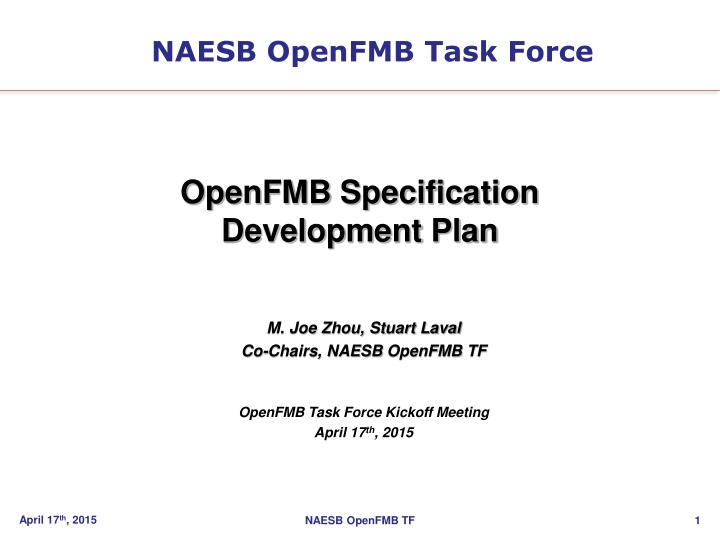 OpenFMB Task Force Development Plan and Industry Drivers