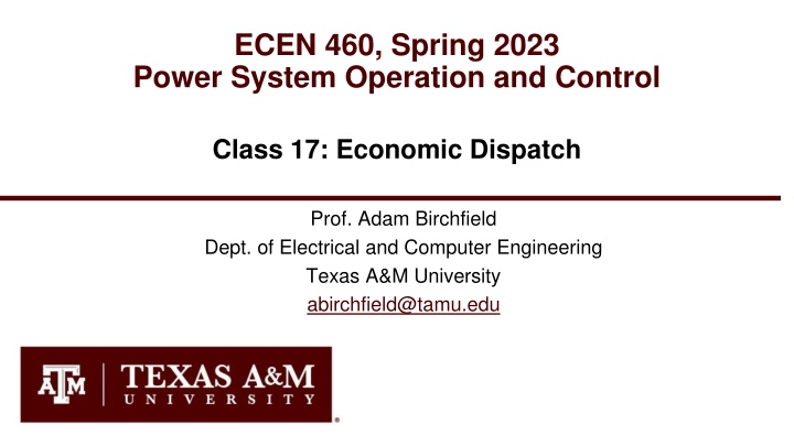 ecen 460 spring 2023 power system operation n.w