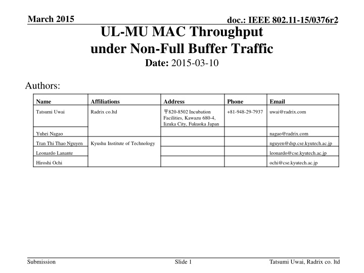 IEEE 802.11-15/0376r2 UL-MU MAC Throughput Analysis