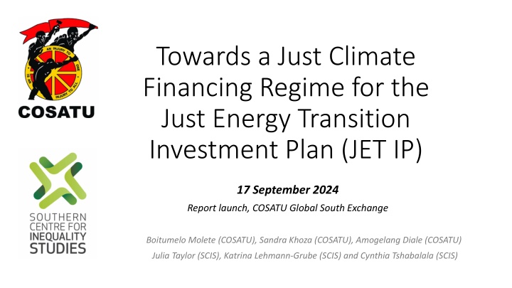 Just Energy Transition Investment Plan for Climate Financing Regime