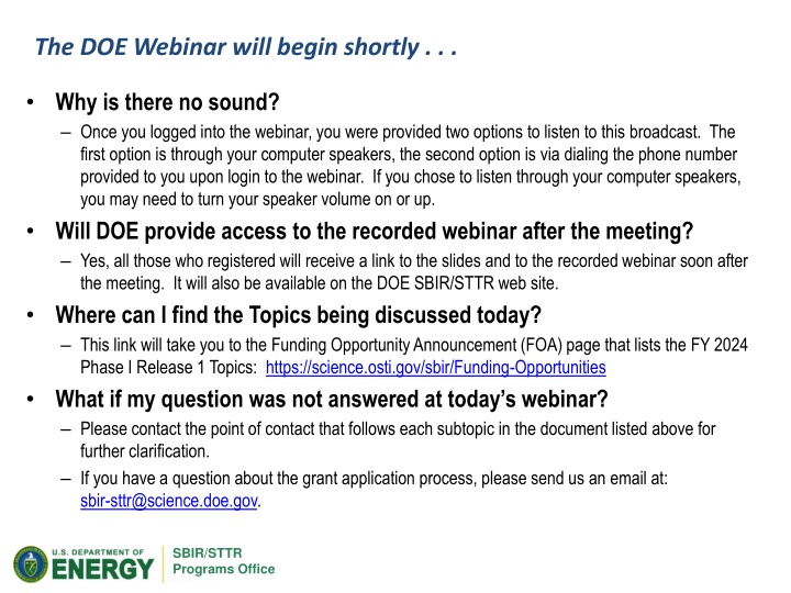 the doe webinar will begin shortly n.w