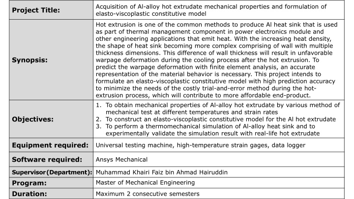 acquisition of al alloy hot extrudate mechanical n.w
