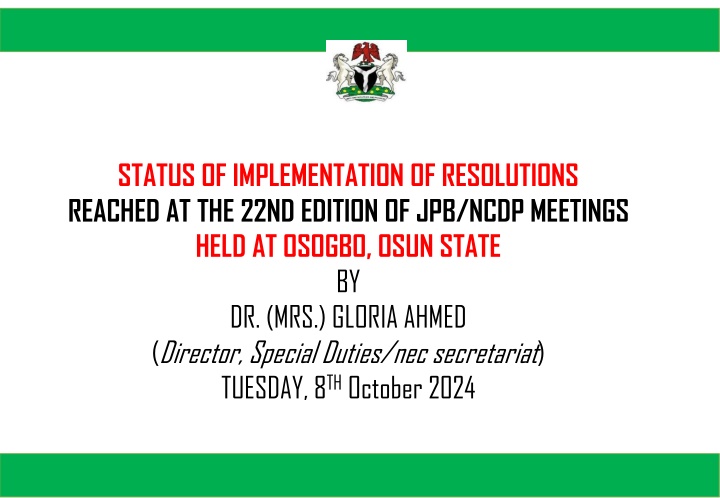 status of implementation of resolutions reached n.w