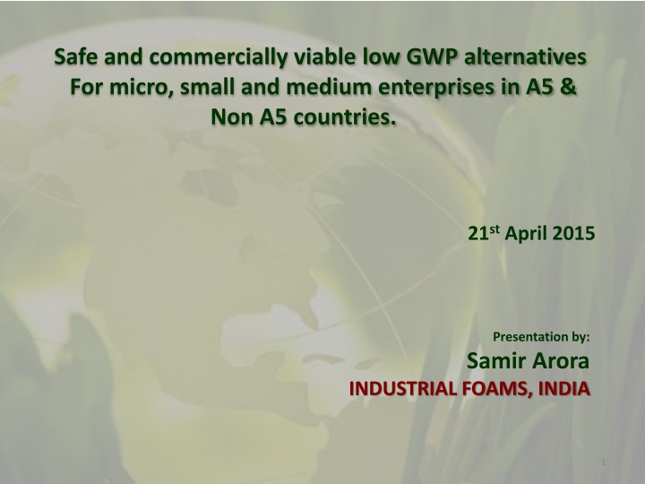 Safe Alternatives for SMEs in Low GWP Usage
