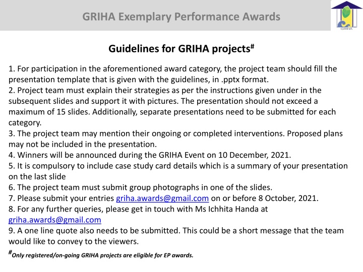 griha exemplary performance awards n.w