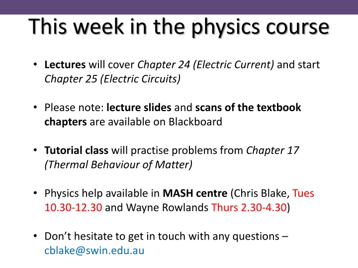 this week in the physics course n.w