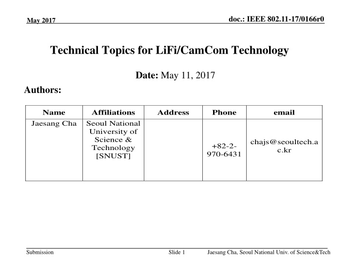 LiFi/CamCom Technology Overview