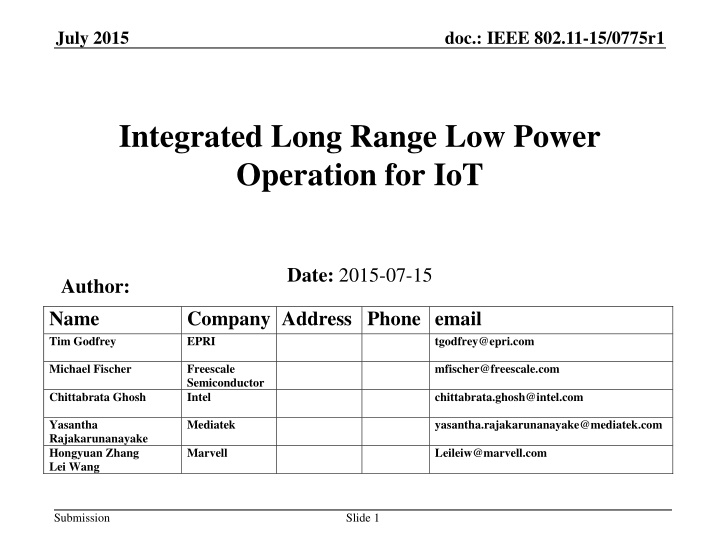Integrated Long Range Low Power Operation for IoT