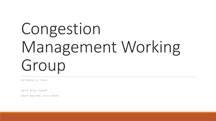 Congestion Management Working Group Meeting Highlights