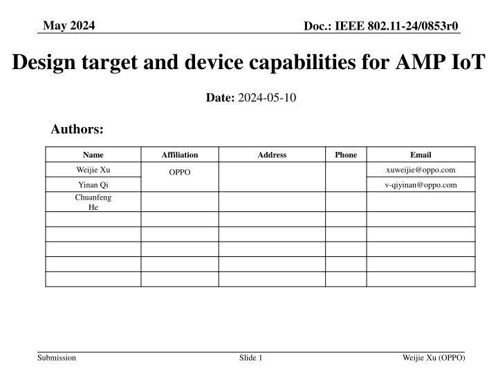 Design target and device capabilities for AMP IoT