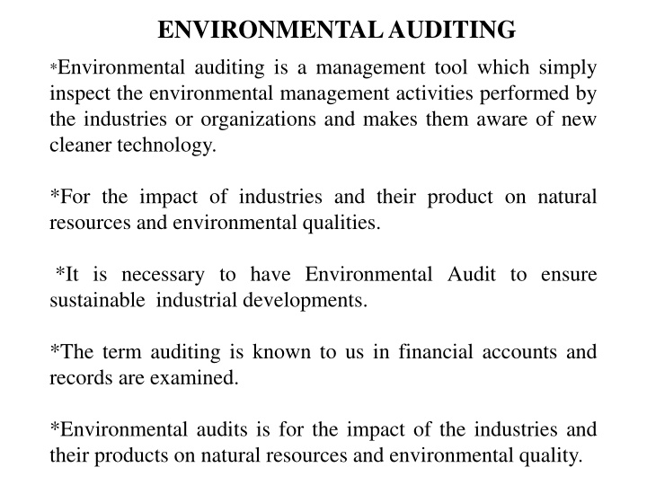 Environmental Auditing for Sustainable Industrial Development