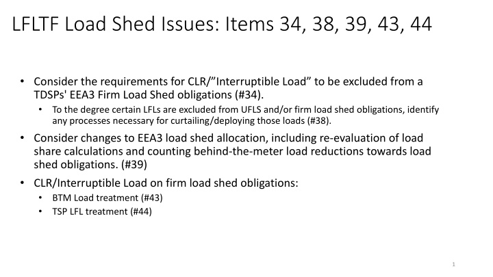 lfltf load shed issues items 34 38 39 43 44 n.w