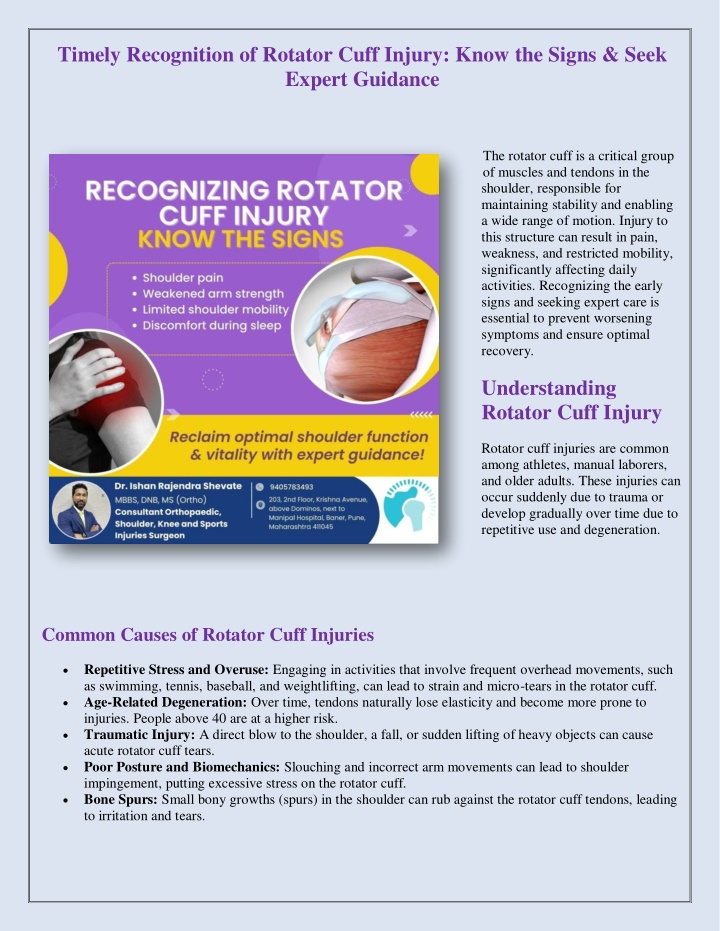 timely recognition of rotator cuff injury know n.w
