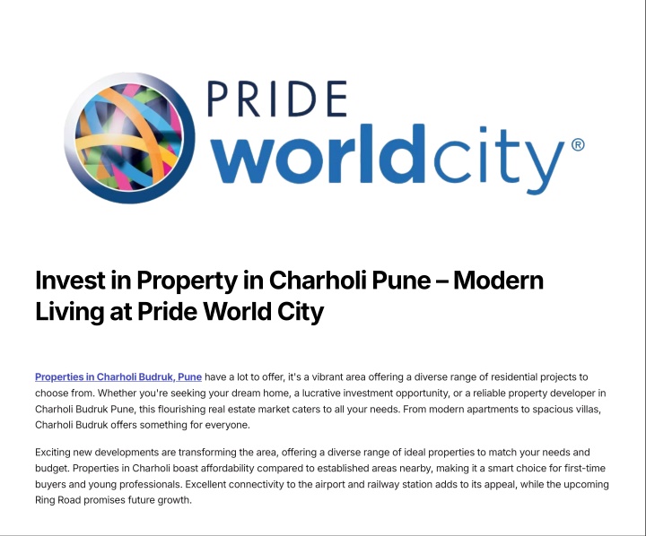 invest in property in charholi pune 3 modern n.w