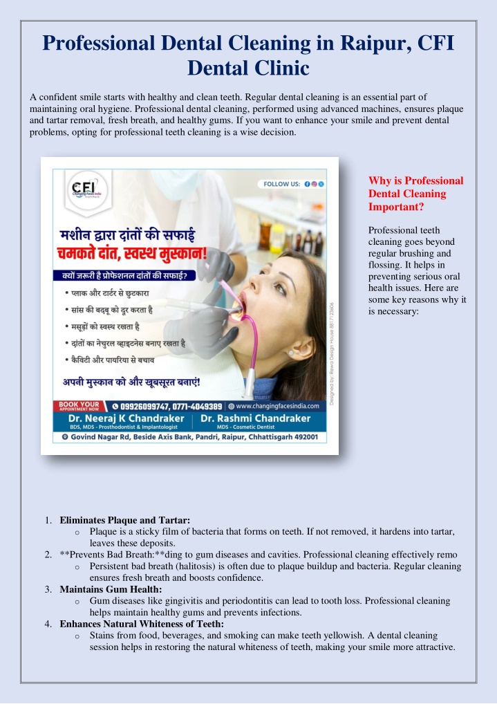 professional dental cleaning in raipur cfi dental n.w
