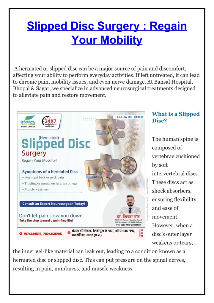 slipped disc surgery regain your mobility n.w