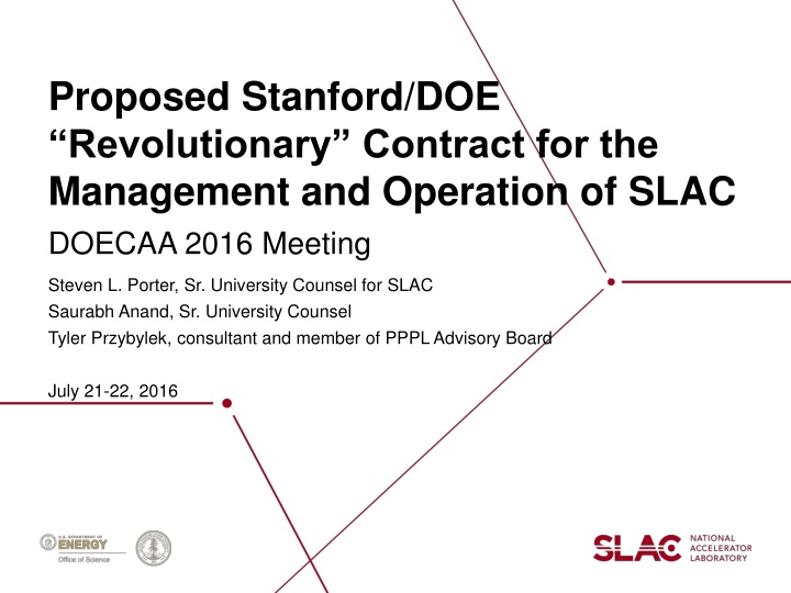 Proposed Stanford/DOE Revolutionary Contract for SLAC Management