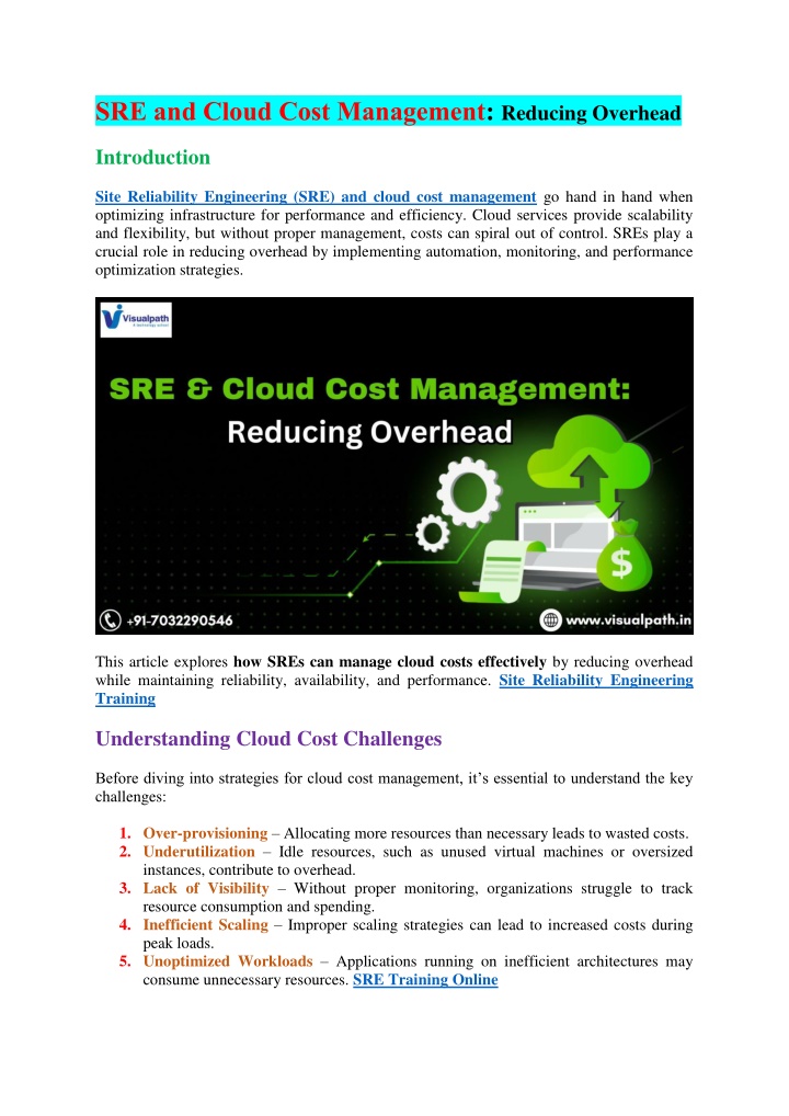 sre and cloud cost management reducing overhead n.w