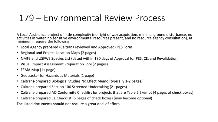Environmental Review Process for Local Assistance Projects