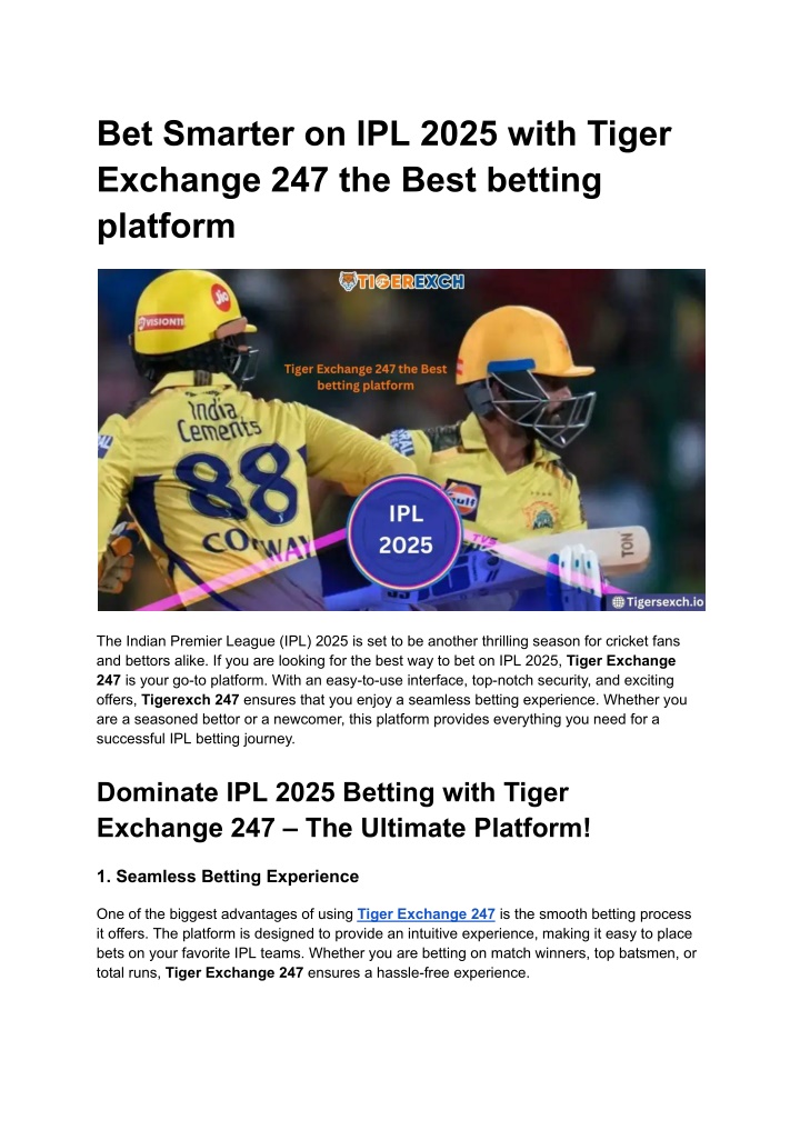 bet smarter on ipl 2025 with tiger exchange n.w