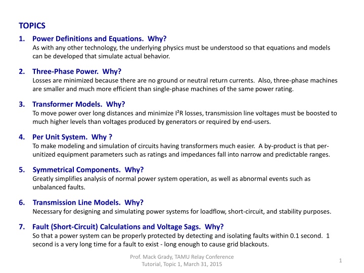 Power Systems: Physics and Models