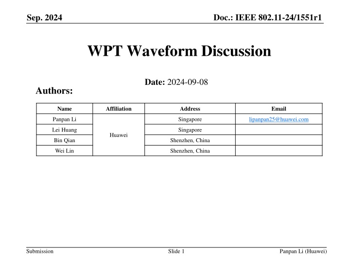 Standardizing WPT Waveform in IEEE 802.11-24/1551r1
