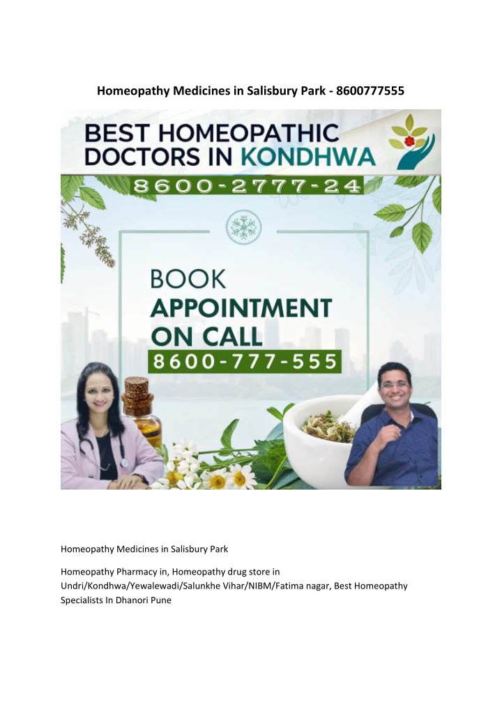 homeopathy medicines in salisbury park 8600777555 n.w