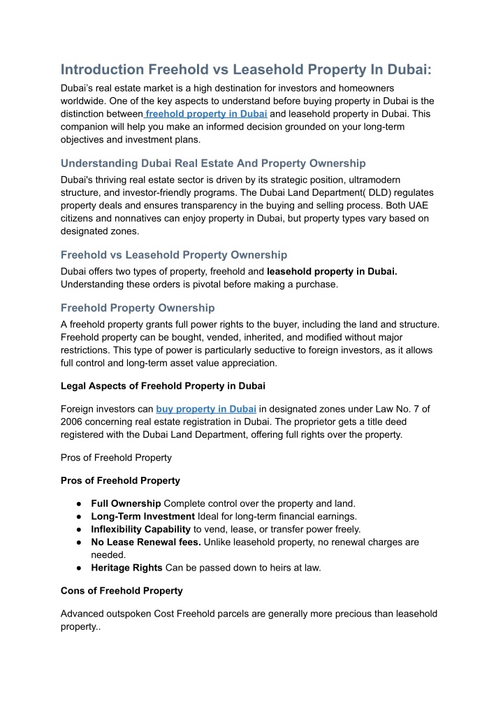 introduction freehold vs leasehold property n.w