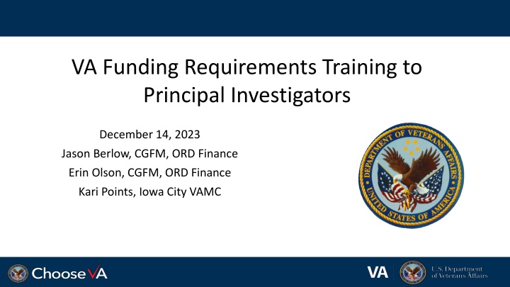 VA Funding Requirements Training to Principal Investigators