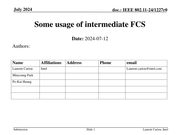 Intermediate FCS Usage in IEEE 802.11-24 Standard