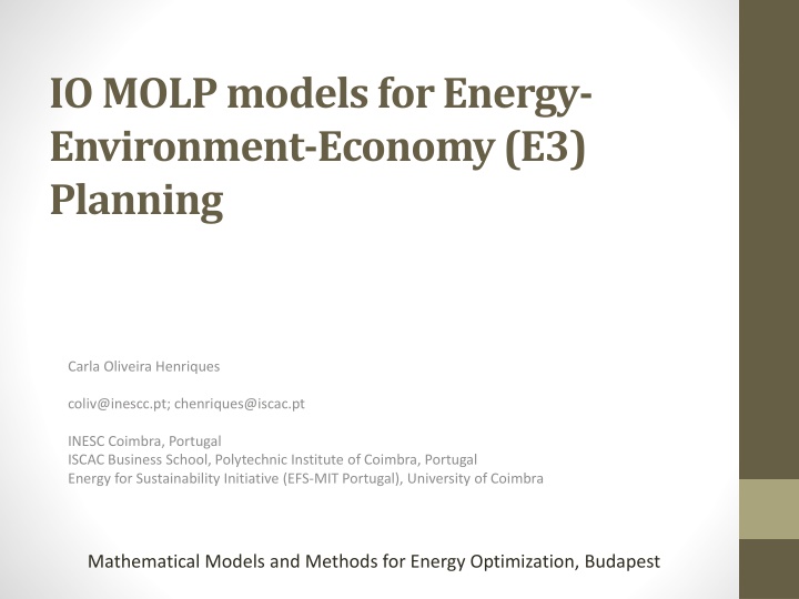 io molp modelsfor energy environment economy n.w