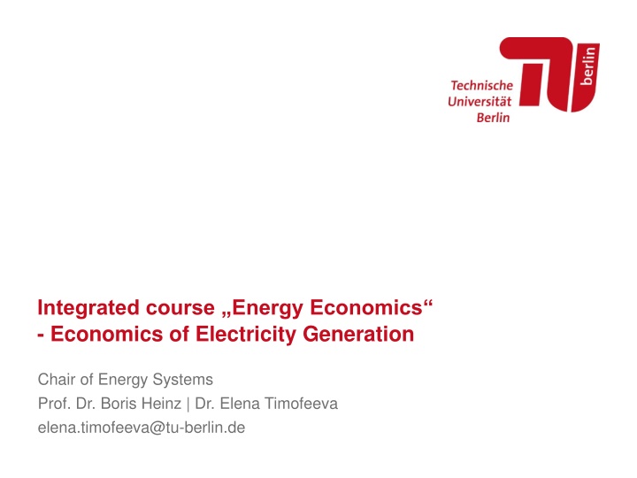 Energy Economics - Economics of Electricity Generation