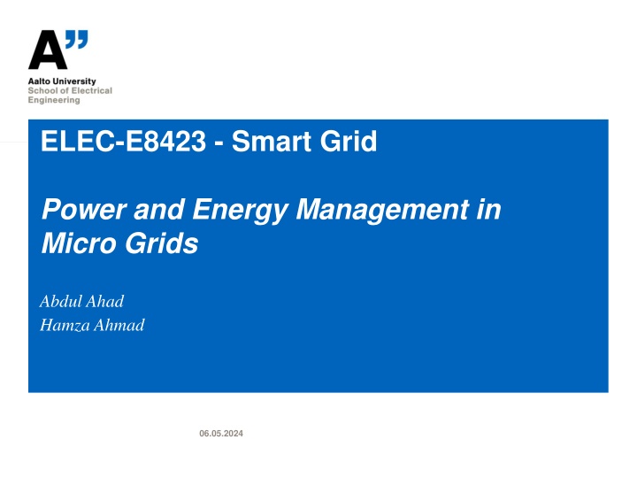 Smart Grid Power and Energy Management in Micro Grids