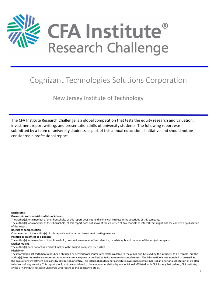 Cognizant Technologies Solutions - Sustainability & Growth in IT Consulting