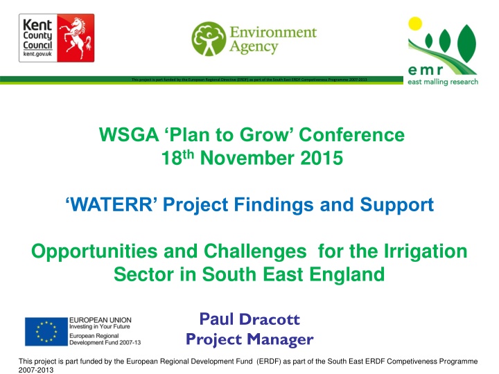 WATERR Project Findings and Support Opportunities for Irrigation Sector