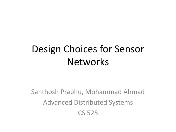 design choices for sensor networks n.w