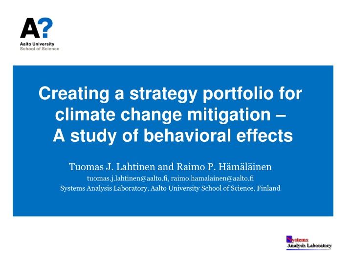 Creating a Strategy Portfolio for Climate Change Mitigation