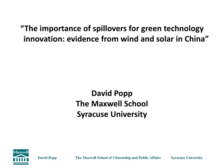 The Importance of Spillovers for Green Technology Innovation in China