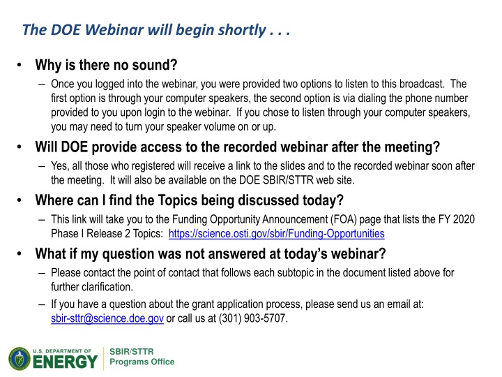 the doe webinar will begin shortly n.w