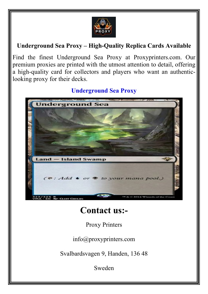 underground sea proxy high quality replica cards n.w