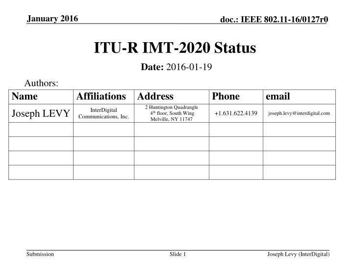 Overview of ITU IMT-2020 Activity