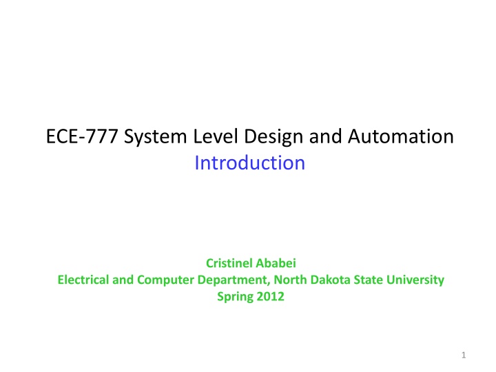 System Level Design and Automation Overview