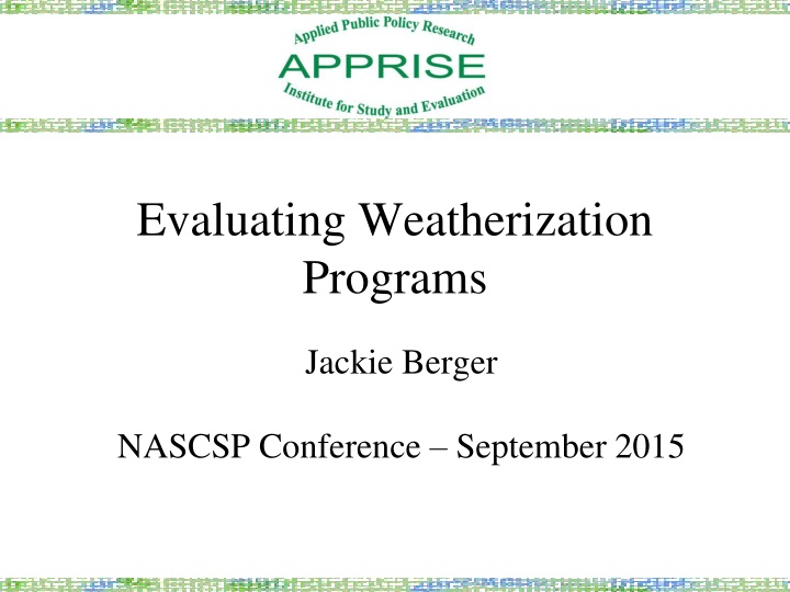 Evaluation Activities for Weatherization Programs