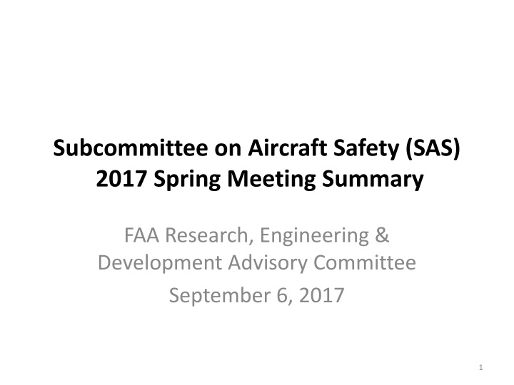 Subcommittee on Aircraft Safety (SAS) 2017 Spring Meeting Summary