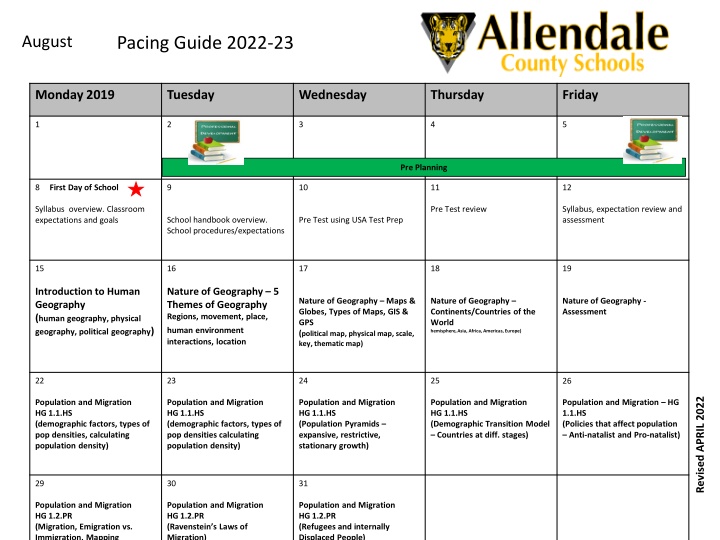 August Pacing Guide 2022-23 Overview