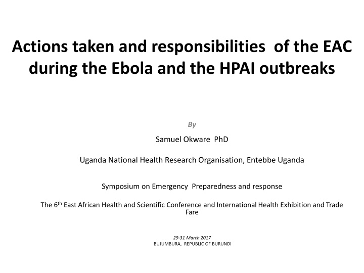 EAC Regional Initiatives for Disease Control and Response