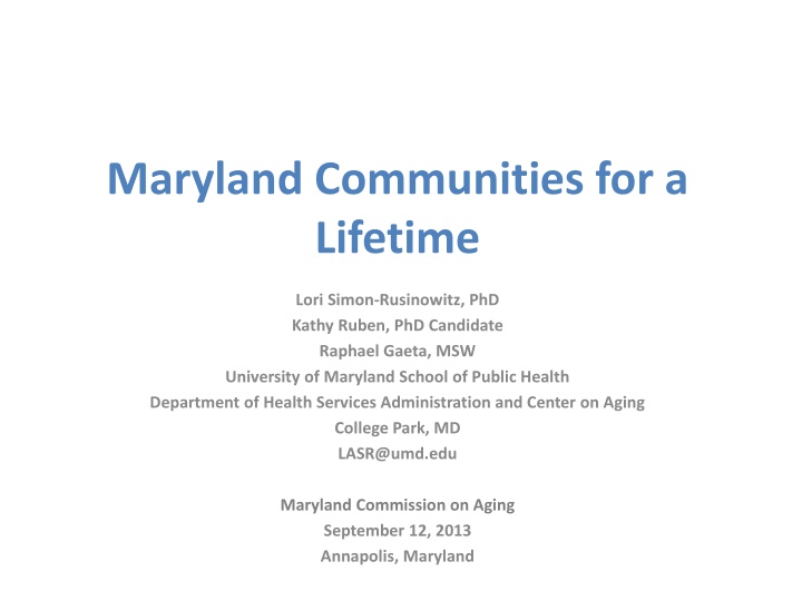 Maryland Communities for a Lifetime: Supporting Age-Friendly Initiatives