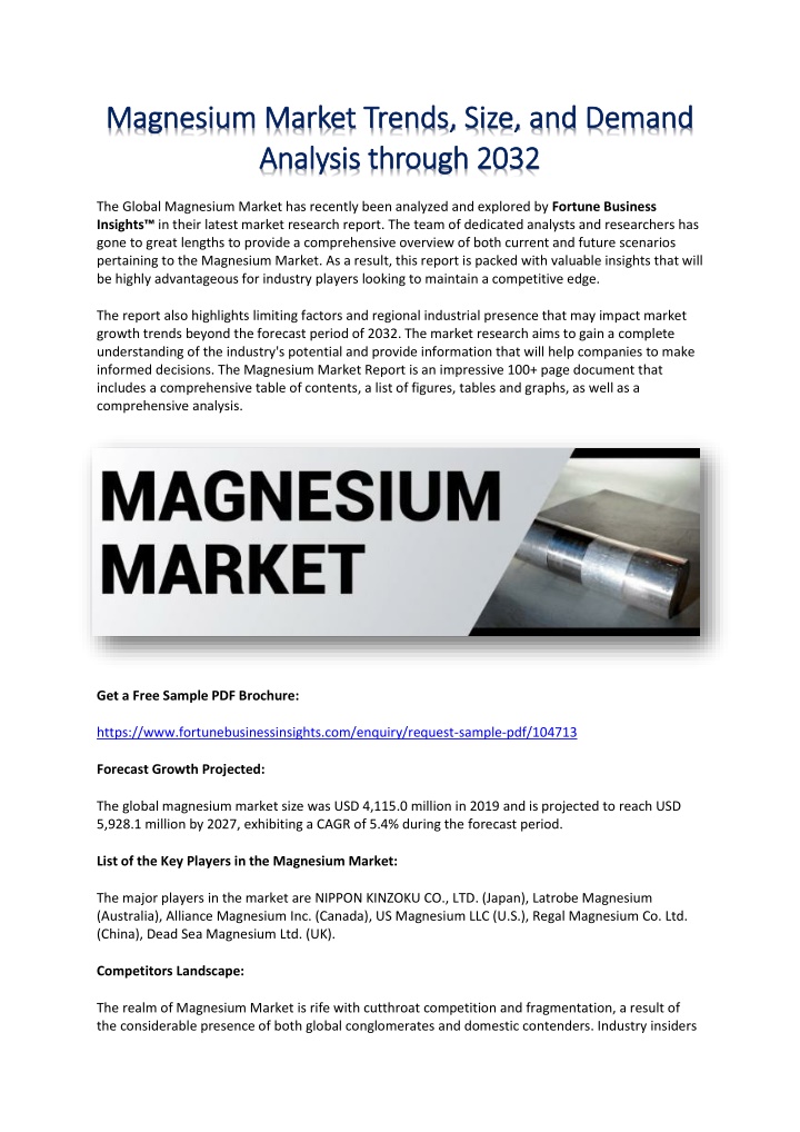 magnesium market trends size and demand magnesium n.w