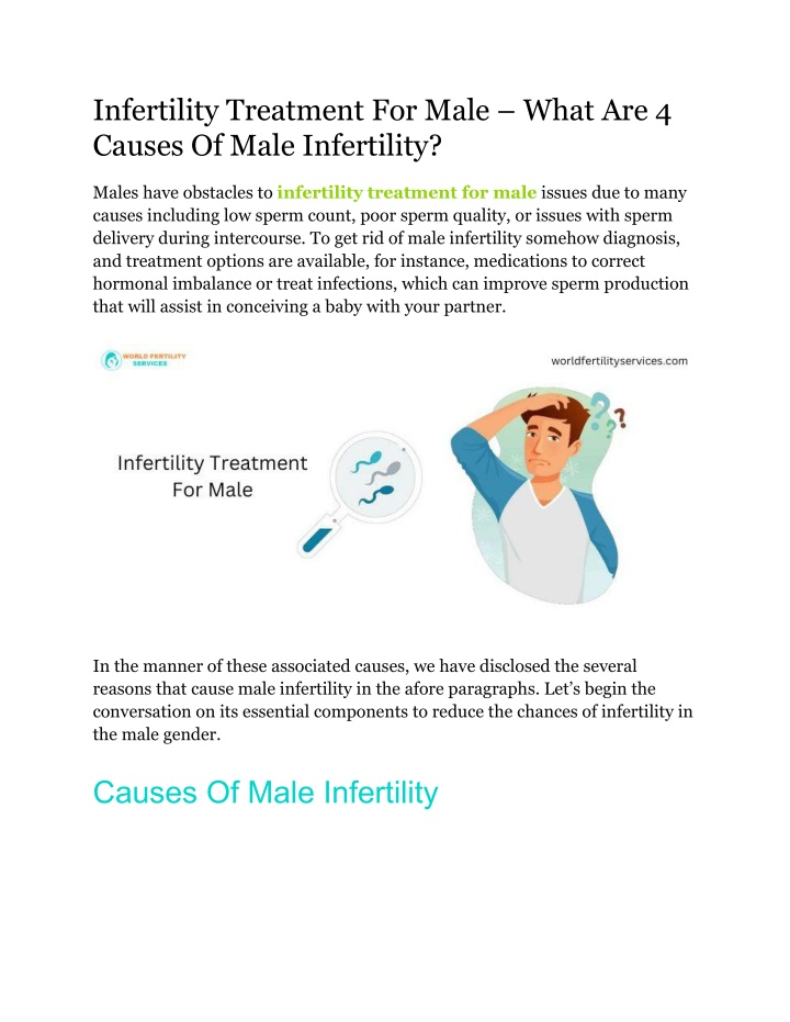 infertility treatment for male what are 4 causes n.w